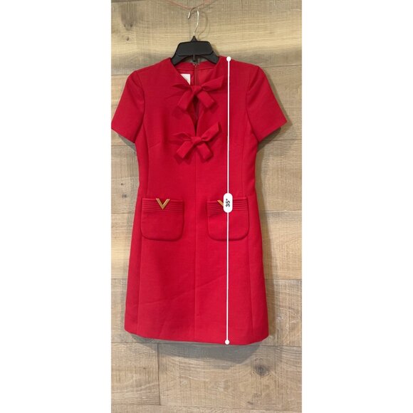 Valentino Garavani V-Logo Pockets Bow red Crepe Mini Dress size IT 36/ US 0 - Picture 8 of 14